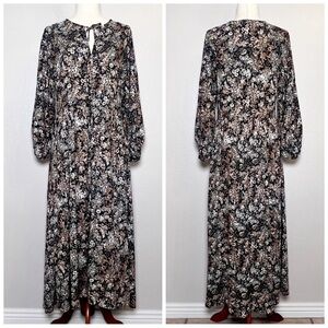 •MIA JOY• Long Sleeve Button Front High Low Midi Dress in Black Floral Size S‎